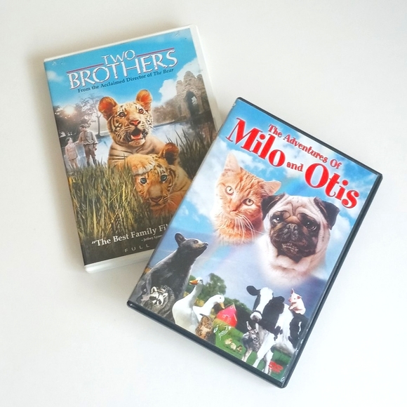 Milo & Otis & Two Brothers DVDs Bundle & 2 New Reusable Popcorn Containers - Picture 2 of 11